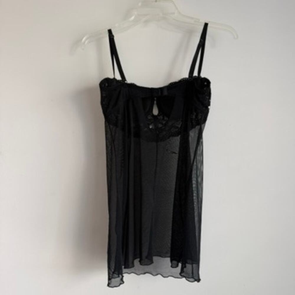 Vintage Y2K Native Intimates Black & Silver Hearts Sheer Mesh Babydoll Size 36C - Picture 4 of 6